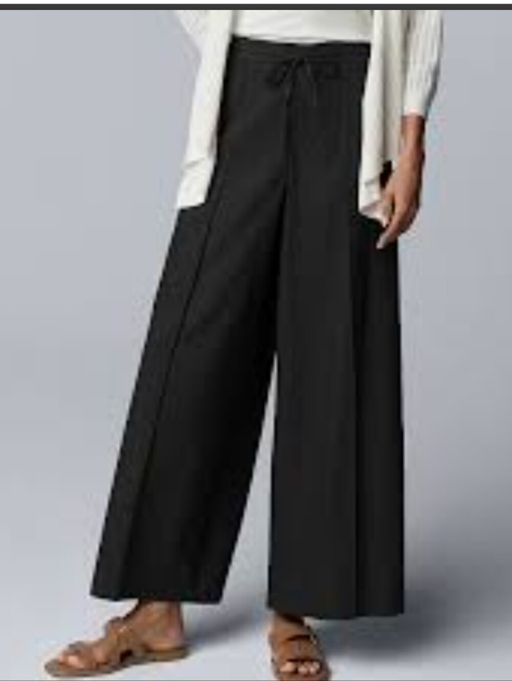Vera Wang Black Linen Blend Pull On Wide Leg Pants Med Boho Casual Lightweight